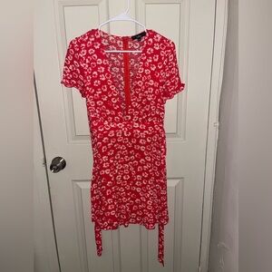 Lulus Garden Explorer Red Floral Print Mini Dress - Size S